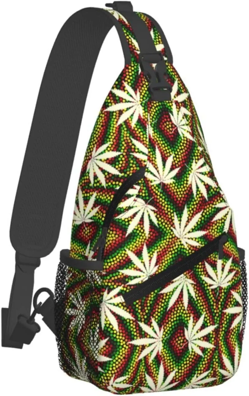 Marijuana Weed Leaf Chest Bags Crossbody Sling Bag Shoulder Bag Travel Hiking Daypack For Men Women