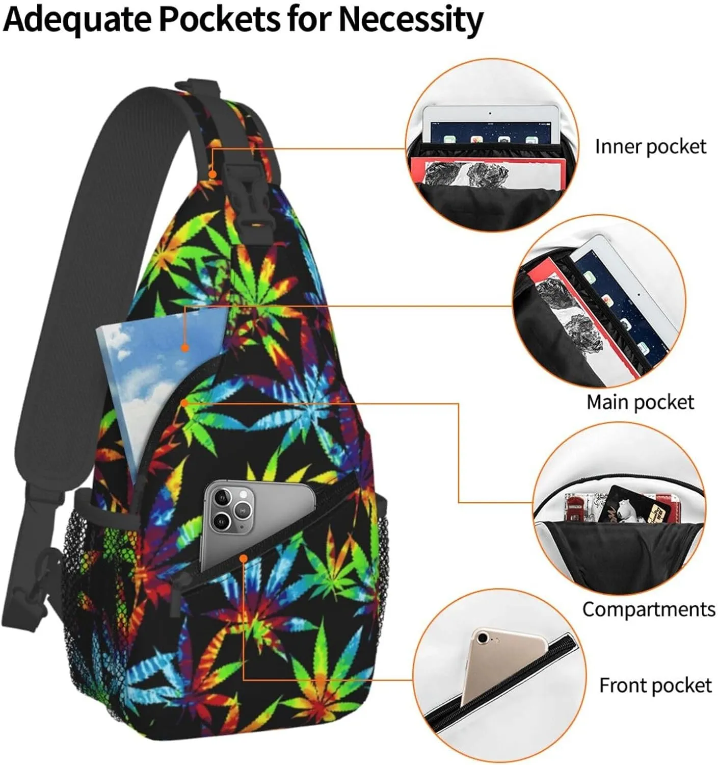 Marijuana Weed Leaf Chest Bags Crossbody Sling Bag Shoulder Bag Travel Hiking Daypack For Men Women
