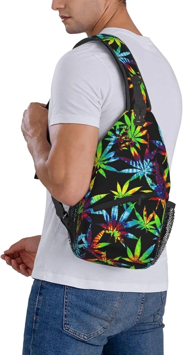Marijuana Weed Leaf Chest Bags Crossbody Sling Bag Shoulder Bag Travel Hiking Daypack For Men Women