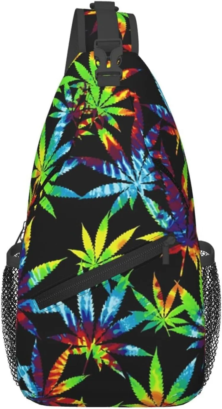 Marijuana Weed Leaf Chest Bags Crossbody Sling Bag Shoulder Bag Travel Hiking Daypack For Men Women