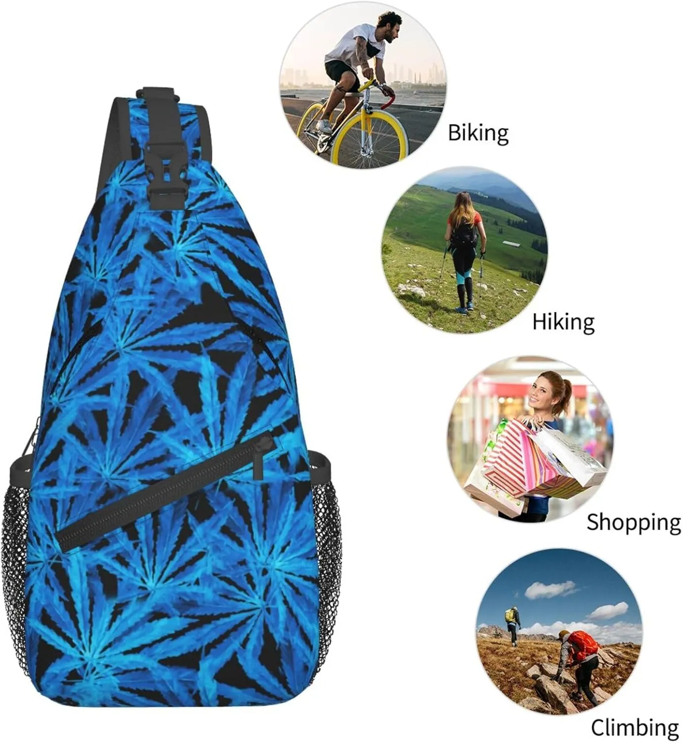 Marijuana Weed Leaf Chest Bags Crossbody Sling Bag Shoulder Bag Travel Hiking Daypack For Men Women