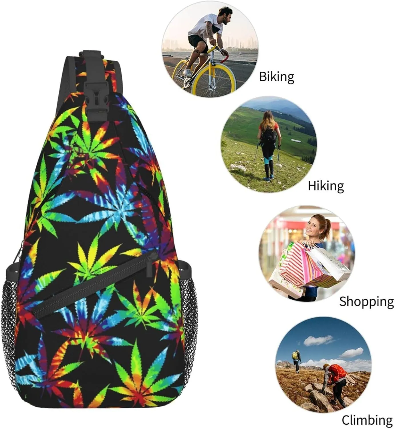 Marijuana Weed Leaf Chest Bags Crossbody Sling Bag Shoulder Bag Travel Hiking Daypack For Men Women