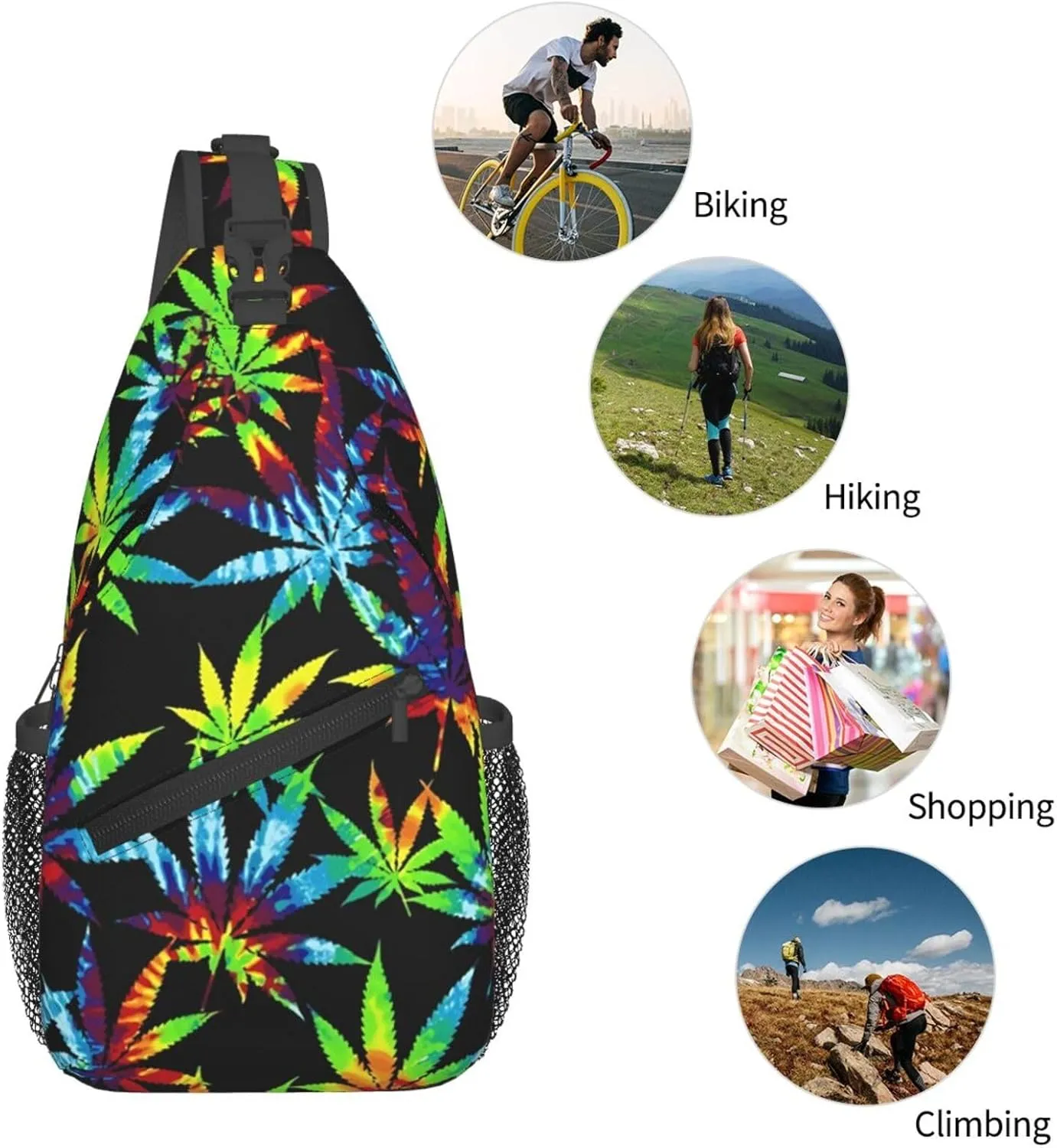 Marijuana Weed Leaf Chest Bags Crossbody Sling Bag Shoulder Bag Travel Hiking Daypack For Men Women