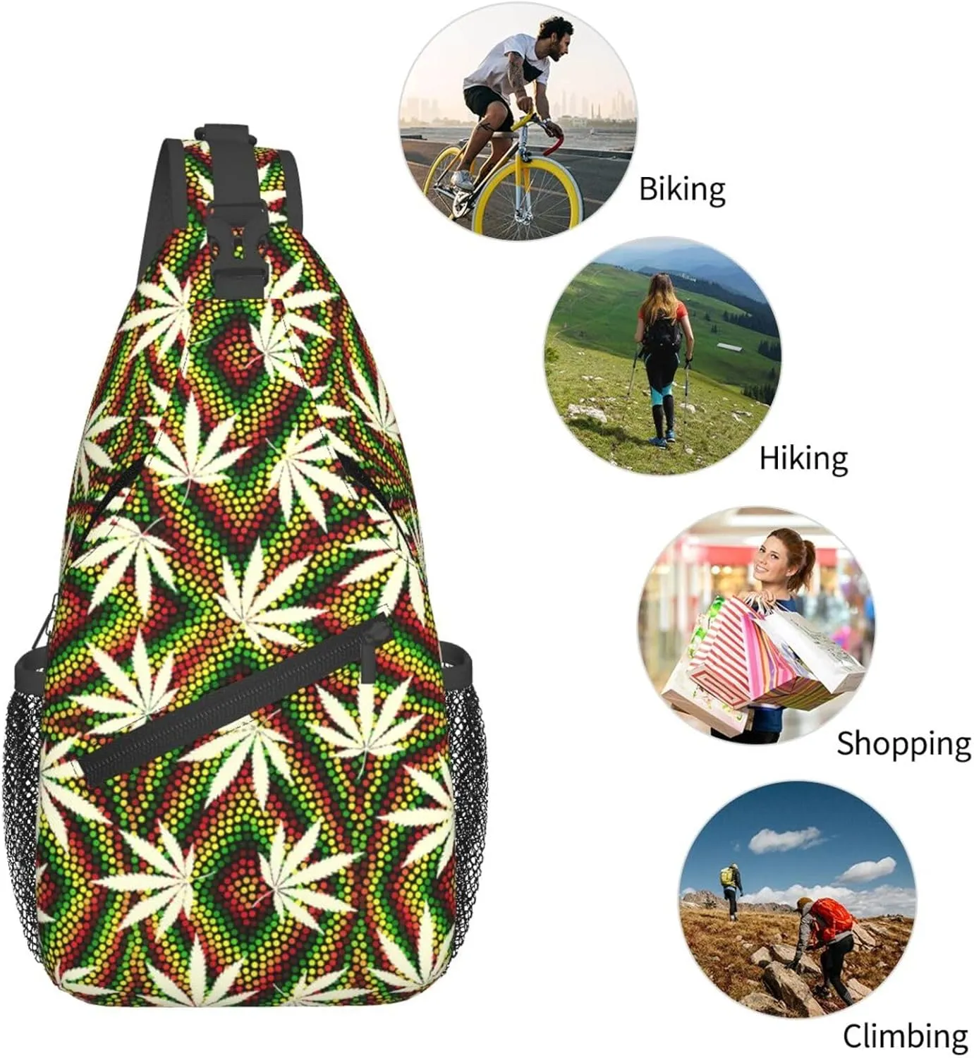 Marijuana Weed Leaf Chest Bags Crossbody Sling Bag Shoulder Bag Travel Hiking Daypack For Men Women