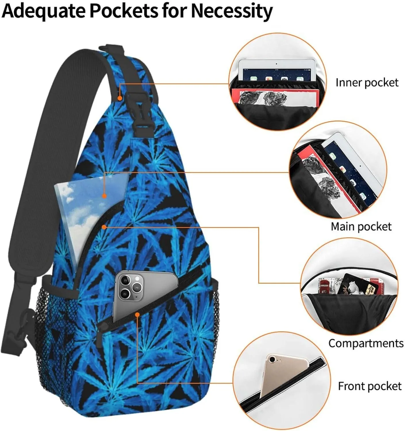 Marijuana Weed Leaf Chest Bags Crossbody Sling Bag Shoulder Bag Travel Hiking Daypack For Men Women