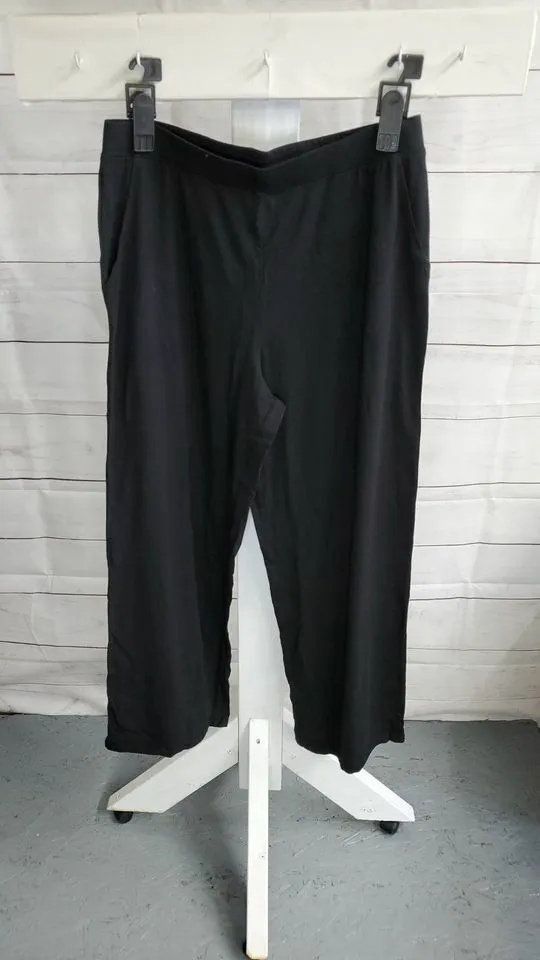MEDIUM BLACK A376429 Denim & Co. Regular Beach Pull-On Wide-Leg Pants