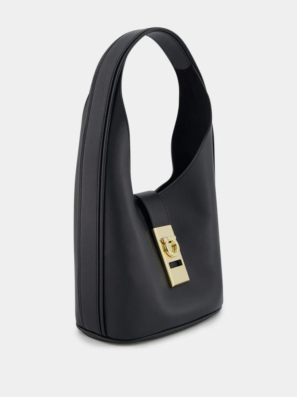 Medium Gancini-Buckle Leather Hobo Bag