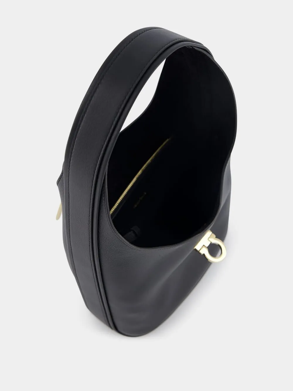 Medium Gancini-Buckle Leather Hobo Bag
