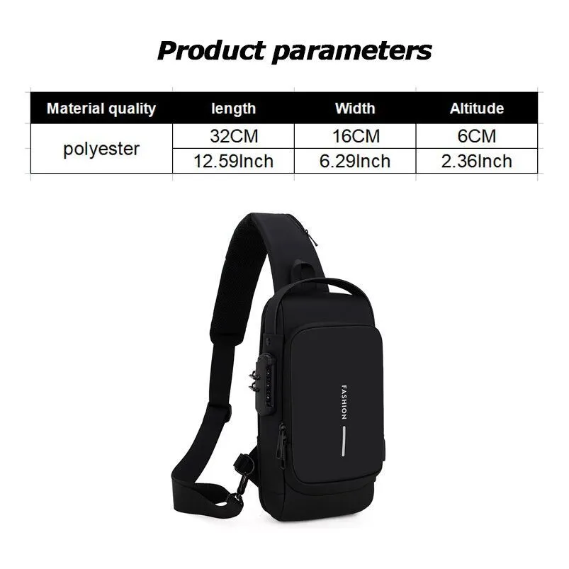 Men Multifunction Anti Theft USB Shoulder Bag Man Crossbody Cross Body Travel Sling Chest Bags Pack Messenger Pack