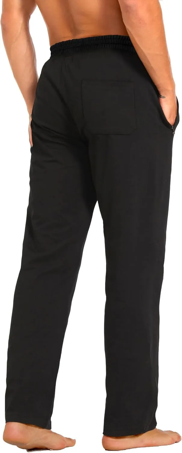 Men's Sweatpants Cotton Yoga Pants Casual Jersey Pants for Men Open Bottom Straight Leg with Zipper Pockets