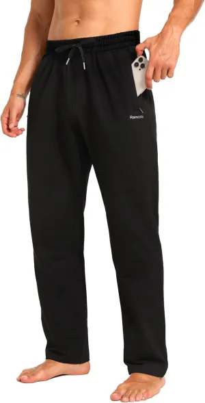 Men's Sweatpants Cotton Yoga Pants Casual Jersey Pants for Men Open Bottom Straight Leg with Zipper Pockets