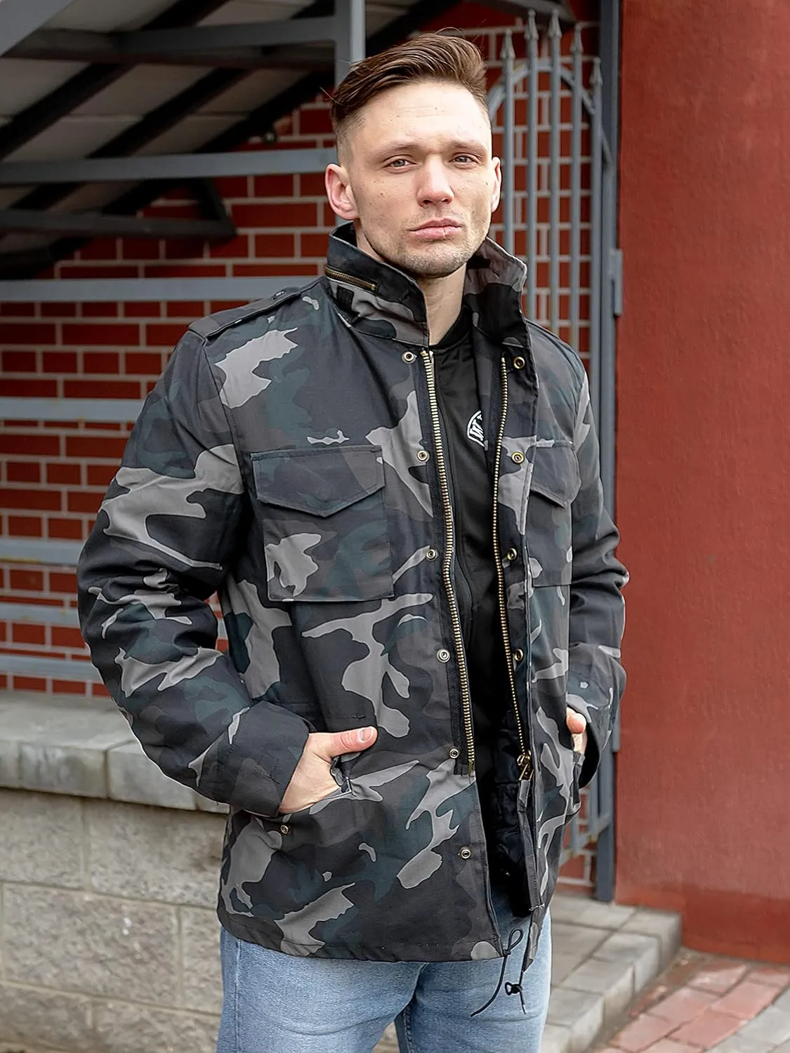 Men's US Field Jacket M65 Black Camo