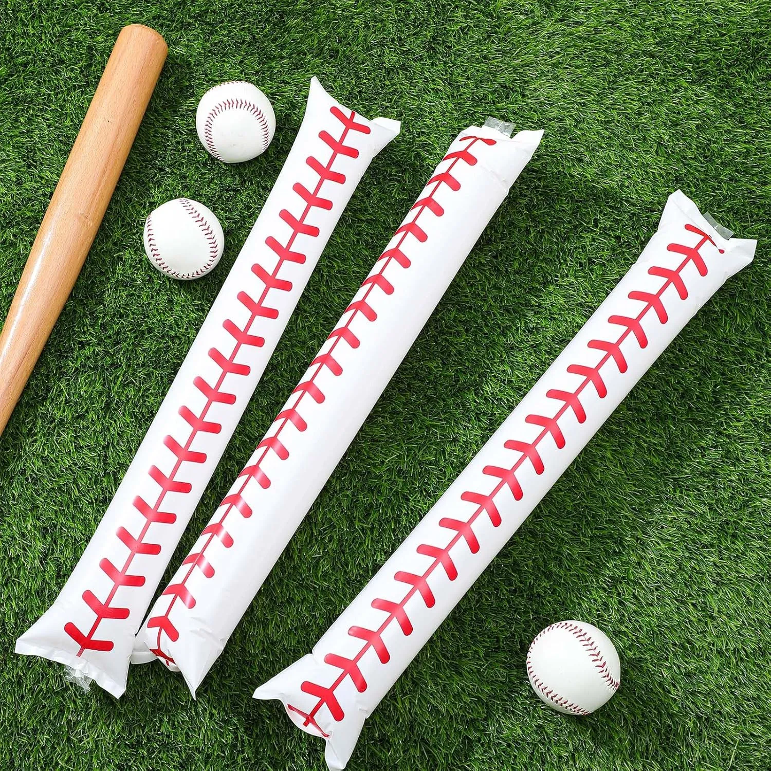 Meooeck 40 Pcs Thunder Sticks Inflatable Noisemakers Cheerleading Game Day Sports Noise Makers Plastic Cheering Sticks Bulk for Basketball Sports Events Dance Team Spirit, 23.6 x 3.9 Inch (Baseball)