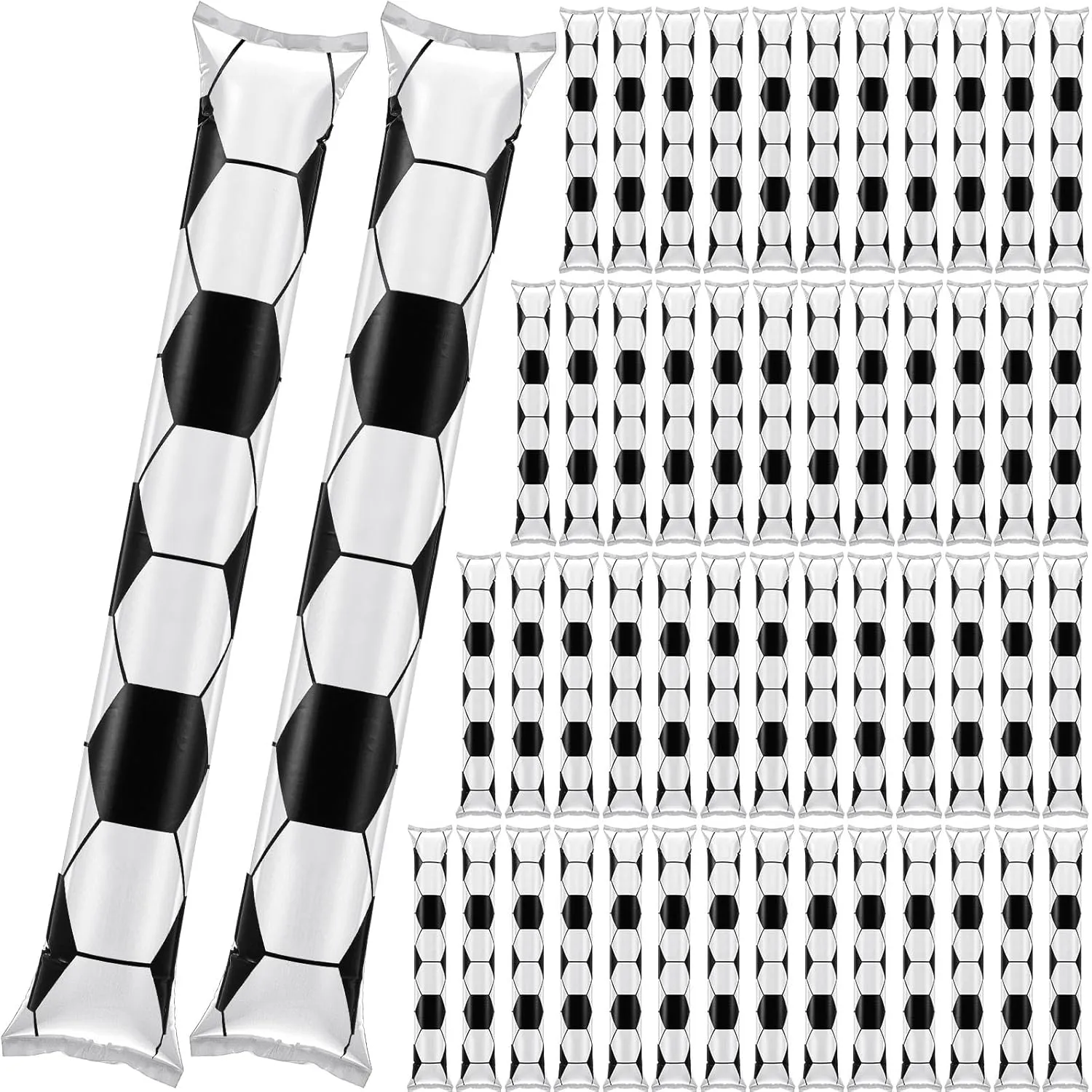Meooeck 40 Pcs Thunder Sticks Inflatable Noisemakers Cheerleading Game Day Sports Noise Makers Plastic Cheering Sticks Bulk for Basketball Sports Events Dance Team Spirit, 23.6 x 3.9 Inch (Soccer)
