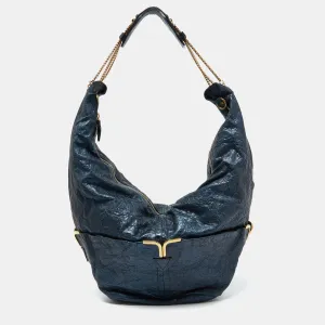 Metallic Blue Leather Milton Triple Chain Hobo