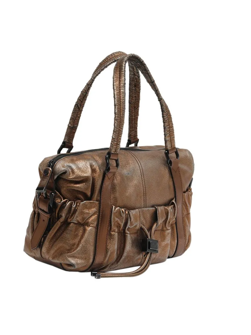 Metallic Leather Drawstring  Hobo Bag