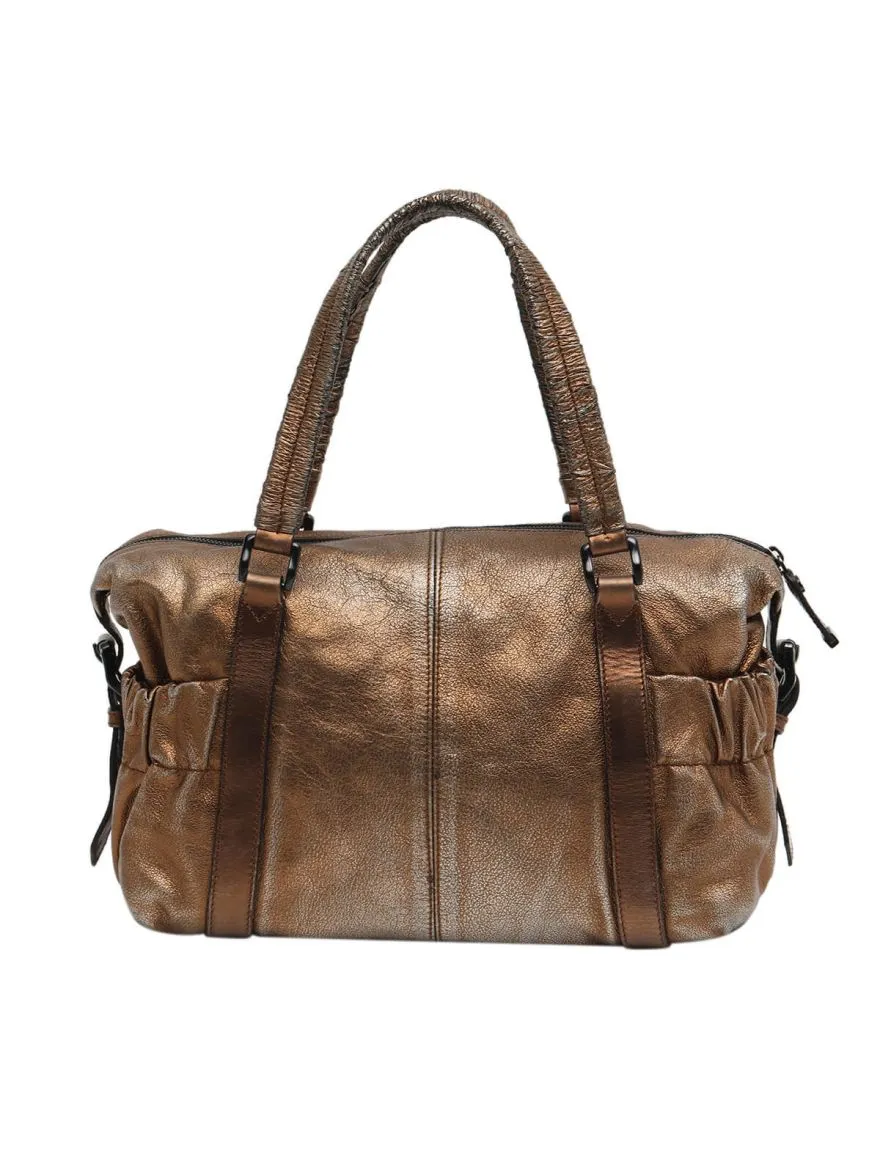 Metallic Leather Drawstring  Hobo Bag