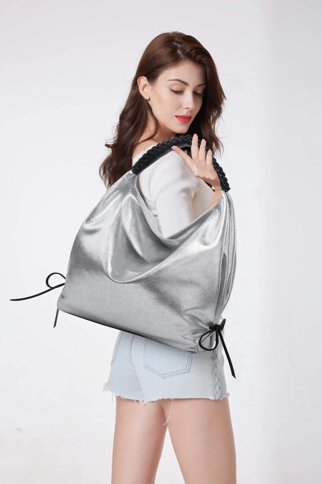 Metallic Silver Hobo Bag