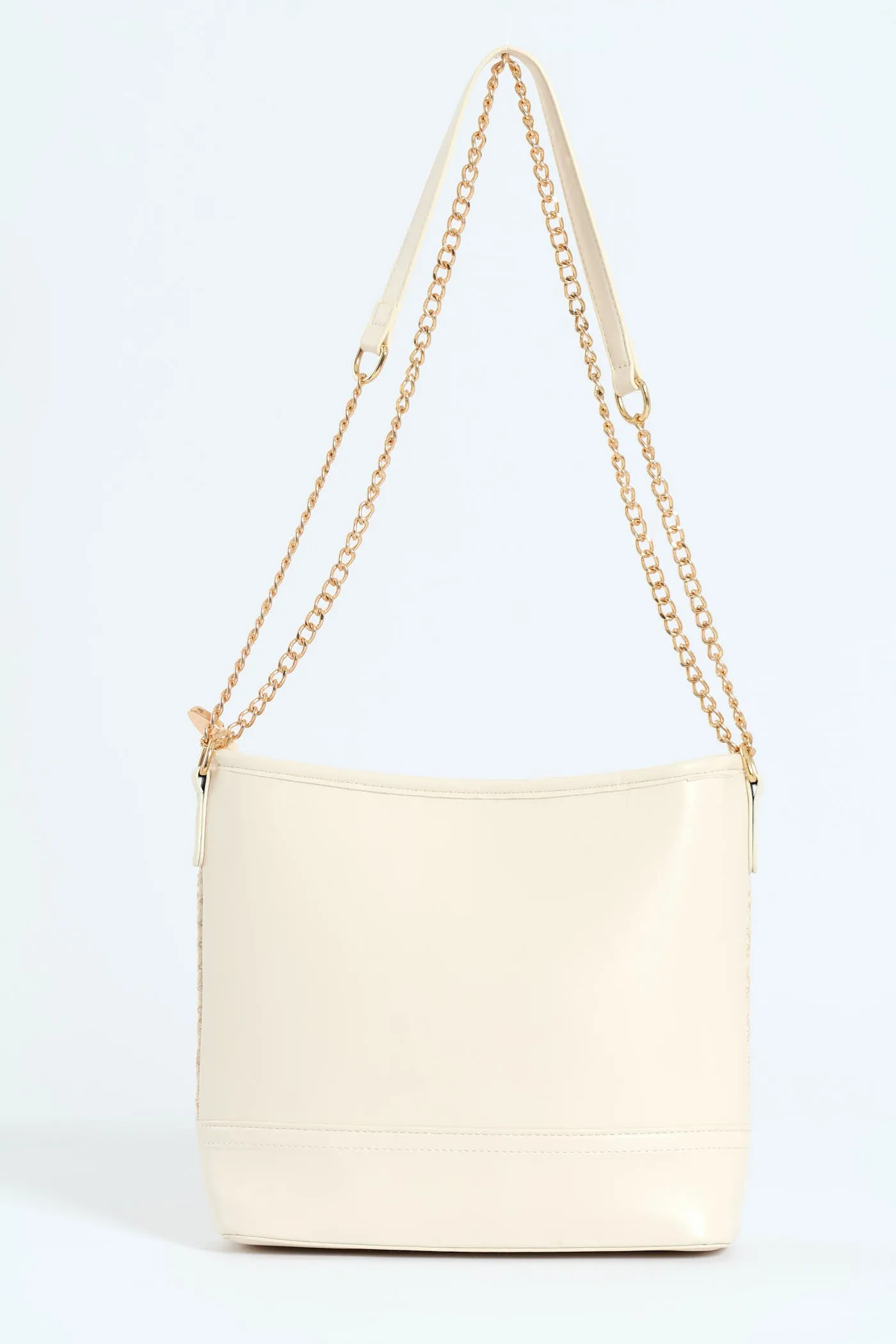 Metallic Straw Hobo Bag With Whip Stitch Strap Detail - Natural