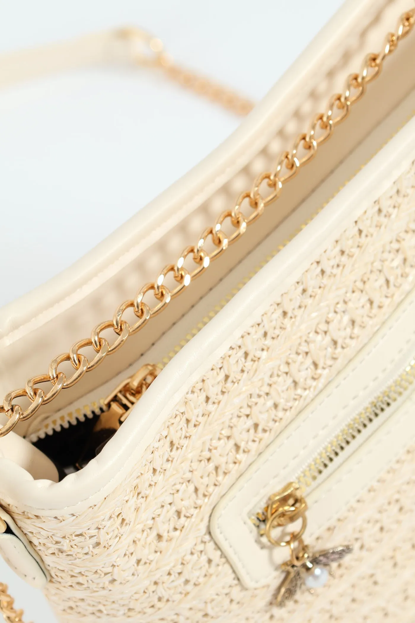 Metallic Straw Hobo Bag With Whip Stitch Strap Detail - Natural
