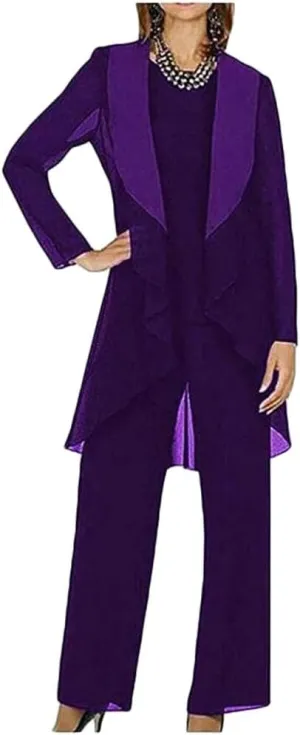 Mi Bo Tong 3 PC Chiffon Mother's Outfit Pants Suits for Wedding Plus Size Women's Evening Gowns Dress Suit