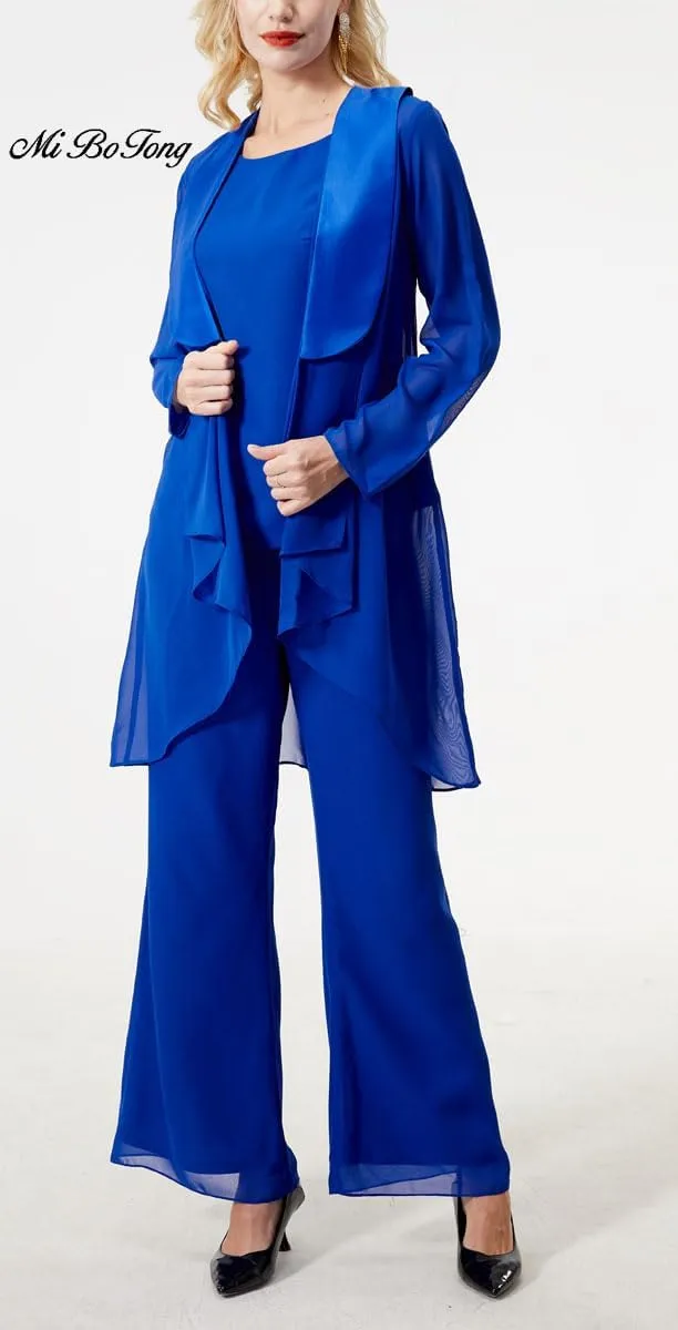 Mi Bo Tong 3 PC Chiffon Mother's Outfit Pants Suits for Wedding Plus Size Women's Evening Gowns Dress Suit