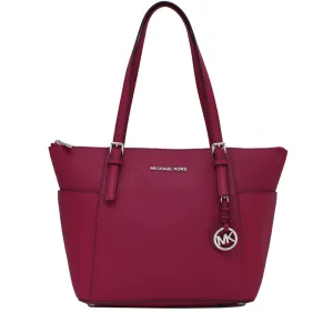 Michael Kors Jet Set East West Top-Zip Saffiano Leather Tote Bag- Deep Pink