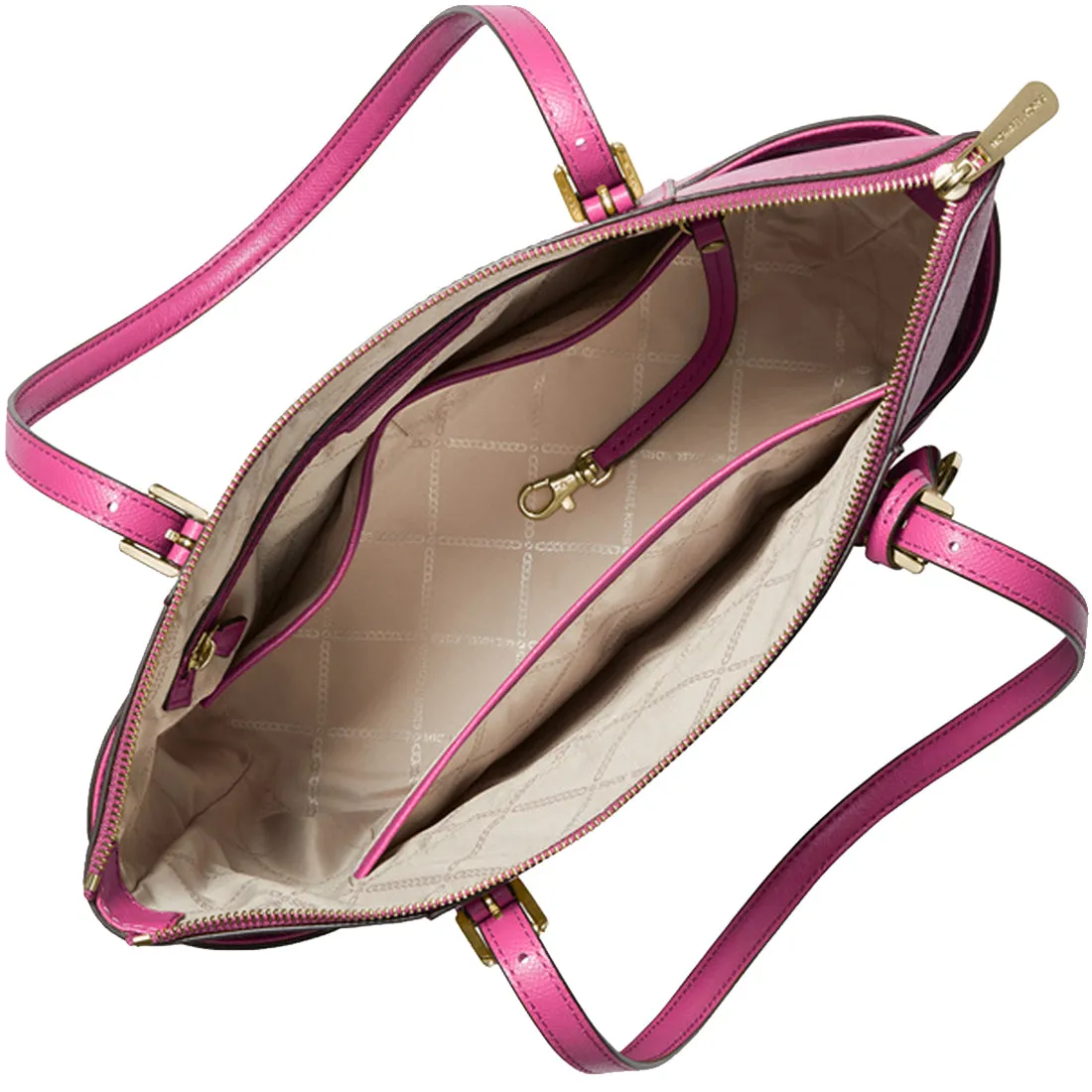 Michael Kors Jet Set Leather East West Top Zip Tote Bag in Wild Berry 30T8TTTT8L