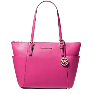Michael Kors Jet Set Leather East West Top Zip Tote Bag in Wild Berry 30T8TTTT8L