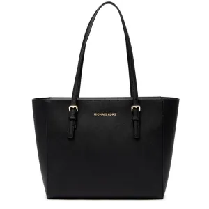 Michael Kors Jet Set Travel Medium Top Zip Leather Tote Bag- Black