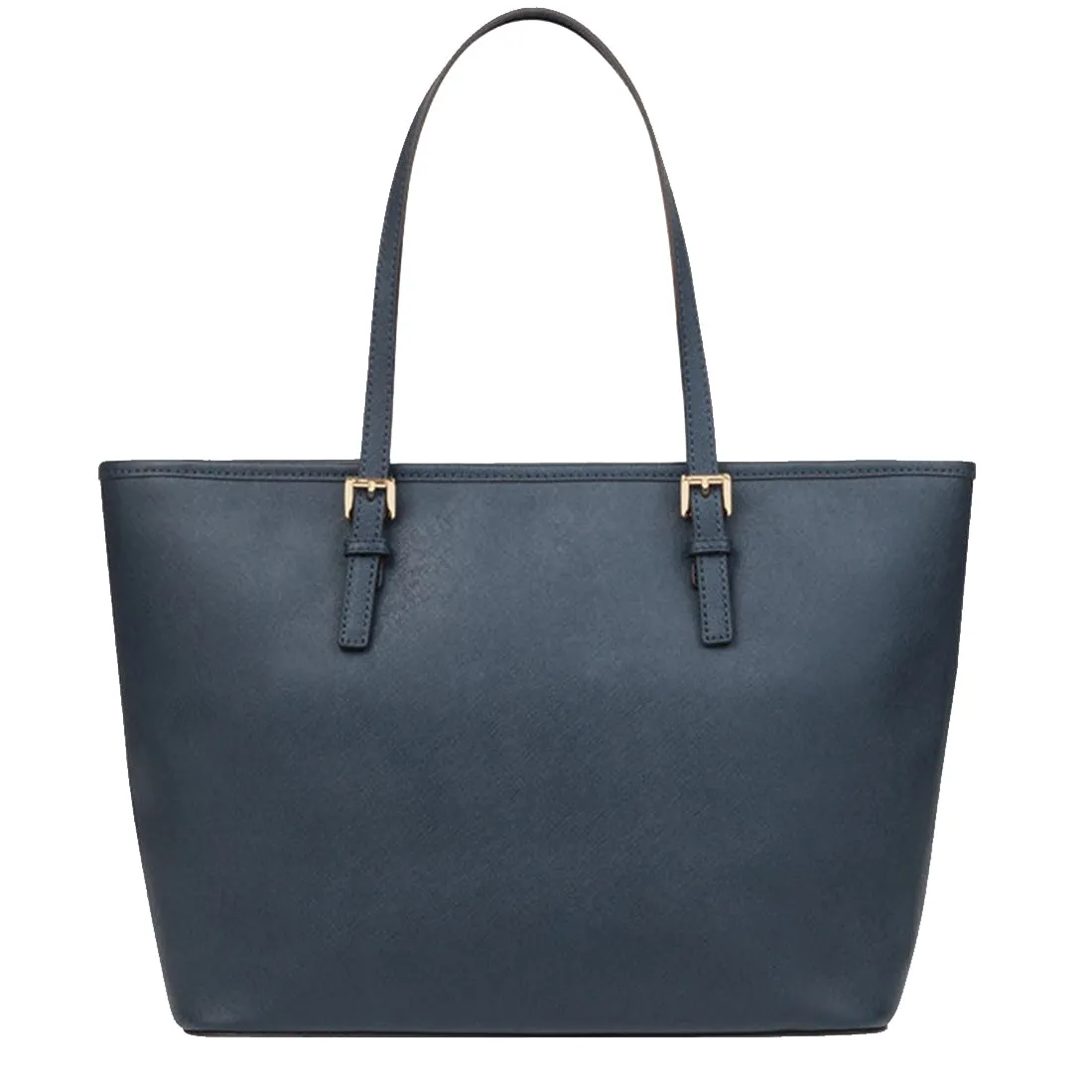 Michael Kors Jet Set Travel Saffiano Leather Medium Top Zip Multi-Function Tote Bag in Navy
