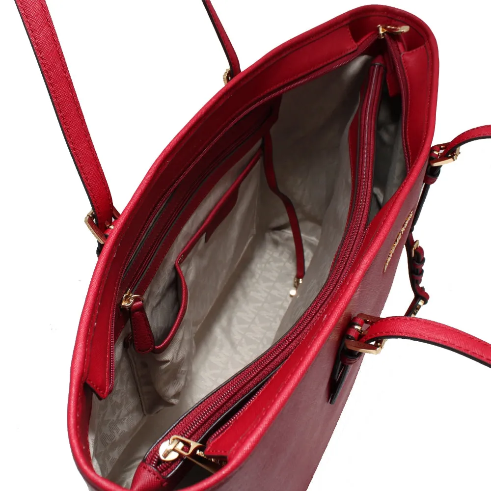 Michael Kors Jet Set Travel Saffiano Leather Top-Zip Multi-Functional Medium Tote Bag- Acorn