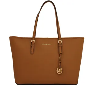 Michael Kors Jet Set Travel Saffiano Leather Top-Zip Multi-Functional Medium Tote Bag- Acorn