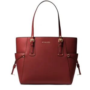 Michael Kors Voyager Small Crossgrain Leather Tote Bag- Brandy
