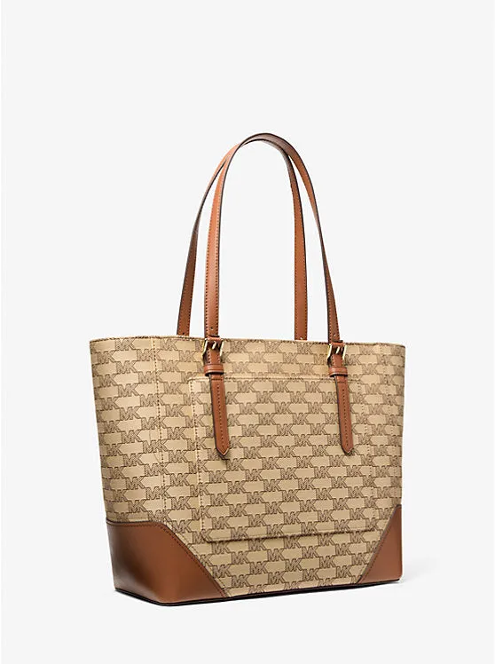 Micheal Kors Aria Large Signature Logo Jacquard Tote Bag