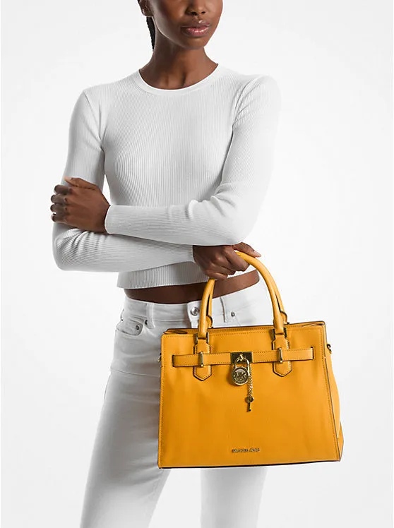 Micheal Kors Hamilton Medium Leather Satchel Golden Rod
