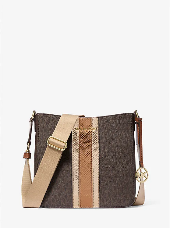 Micheal Kors Jet Set Travel Small Signature Logo and Metallic Messenger Bag