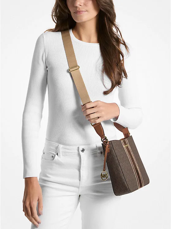 Micheal Kors Jet Set Travel Small Signature Logo and Metallic Messenger Bag