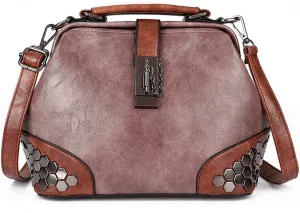 Mn&Sue Gothic Rivet Studded Vintage Doctor Style Cross Body Convertible Bucket Shoulder Handbag for Women