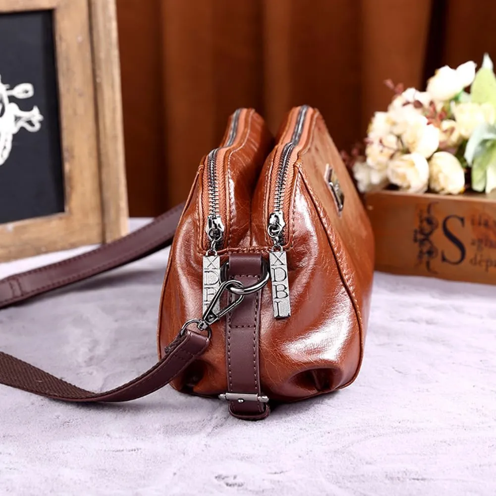 Mn&Sue Women's Crossbody Bags Two Compartment Handbags Casual Shoulder Bag Small Satchel Soft PU Leather Medium Size