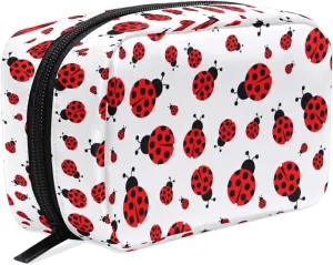 MNSRUU Small Cosmetic Bag for Girl Women Travel, Cute Red Ladybug Makeup Toiletry Organizer Bags with Compartments