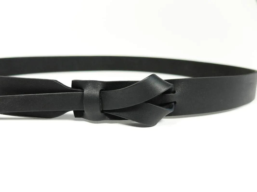 Muse Simple Buckleless Black Leather Belt - 1"