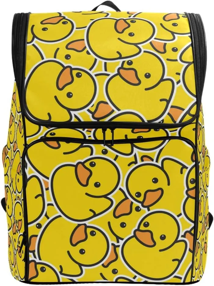 Naanle Cute Funny Yellow Ducks Pattern Casual Daypack College Students Multipurpose Backpack Large Travel Hiking Bags Computer Bag for Men Women