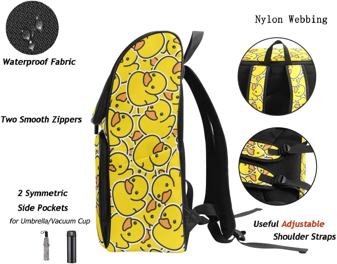 Naanle Cute Funny Yellow Ducks Pattern Casual Daypack College Students Multipurpose Backpack Large Travel Hiking Bags Computer Bag for Men Women