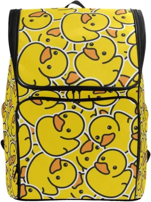 Naanle Cute Funny Yellow Ducks Pattern Casual Daypack College Students Multipurpose Backpack Large Travel Hiking Bags Computer Bag for Men Women