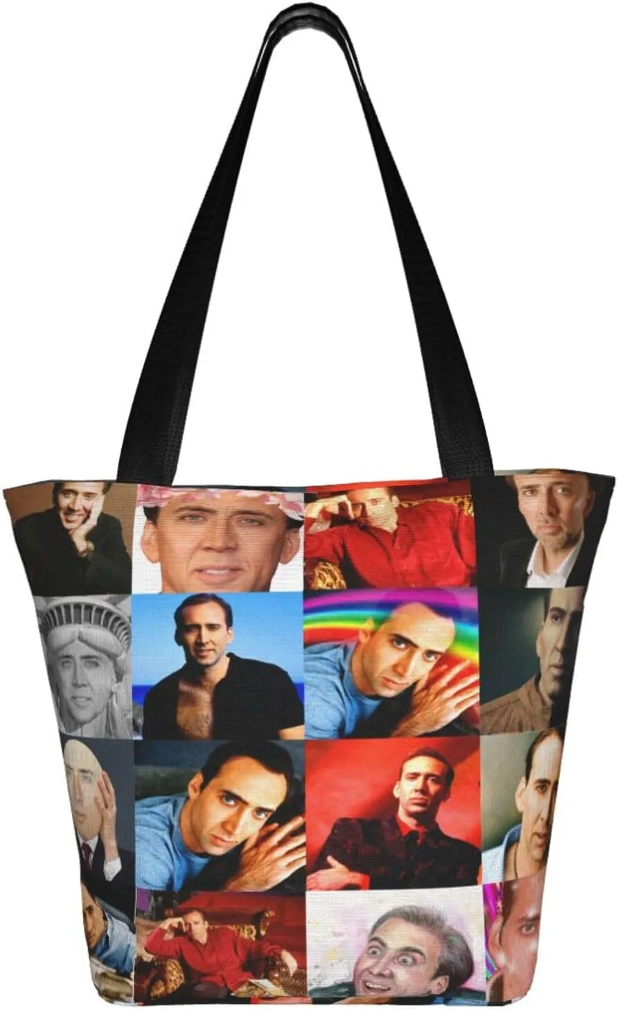 Nic-olas Cage Reusable Grocery Shopping Bags,Tote Bag Storage Casual Handbag For Shopping Beach Travel Work