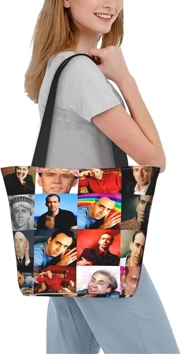 Nic-olas Cage Reusable Grocery Shopping Bags,Tote Bag Storage Casual Handbag For Shopping Beach Travel Work
