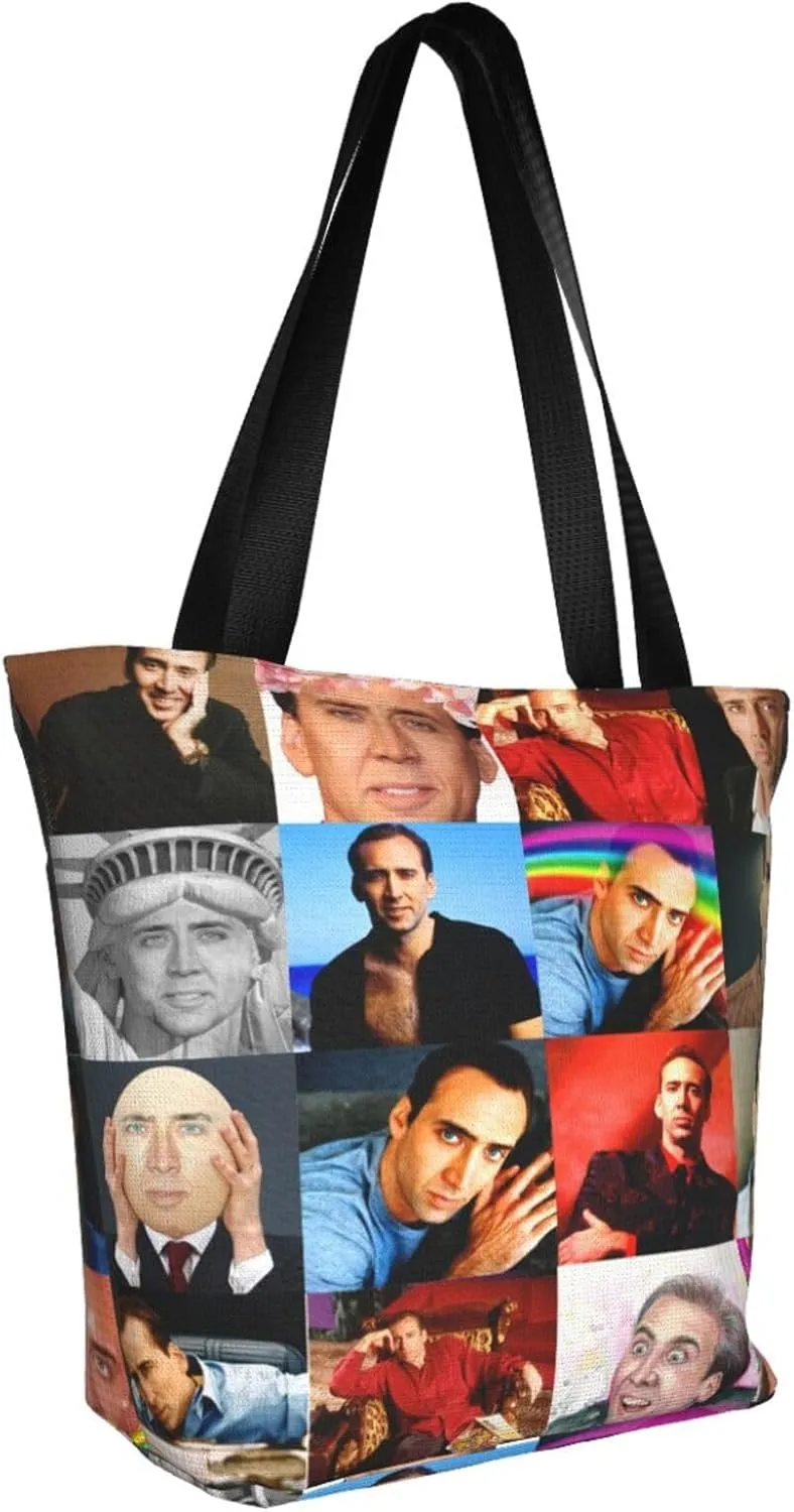 Nic-olas Cage Reusable Grocery Shopping Bags,Tote Bag Storage Casual Handbag For Shopping Beach Travel Work