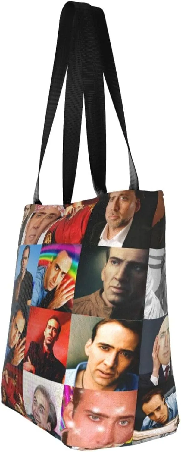 Nic-olas Cage Reusable Grocery Shopping Bags,Tote Bag Storage Casual Handbag For Shopping Beach Travel Work