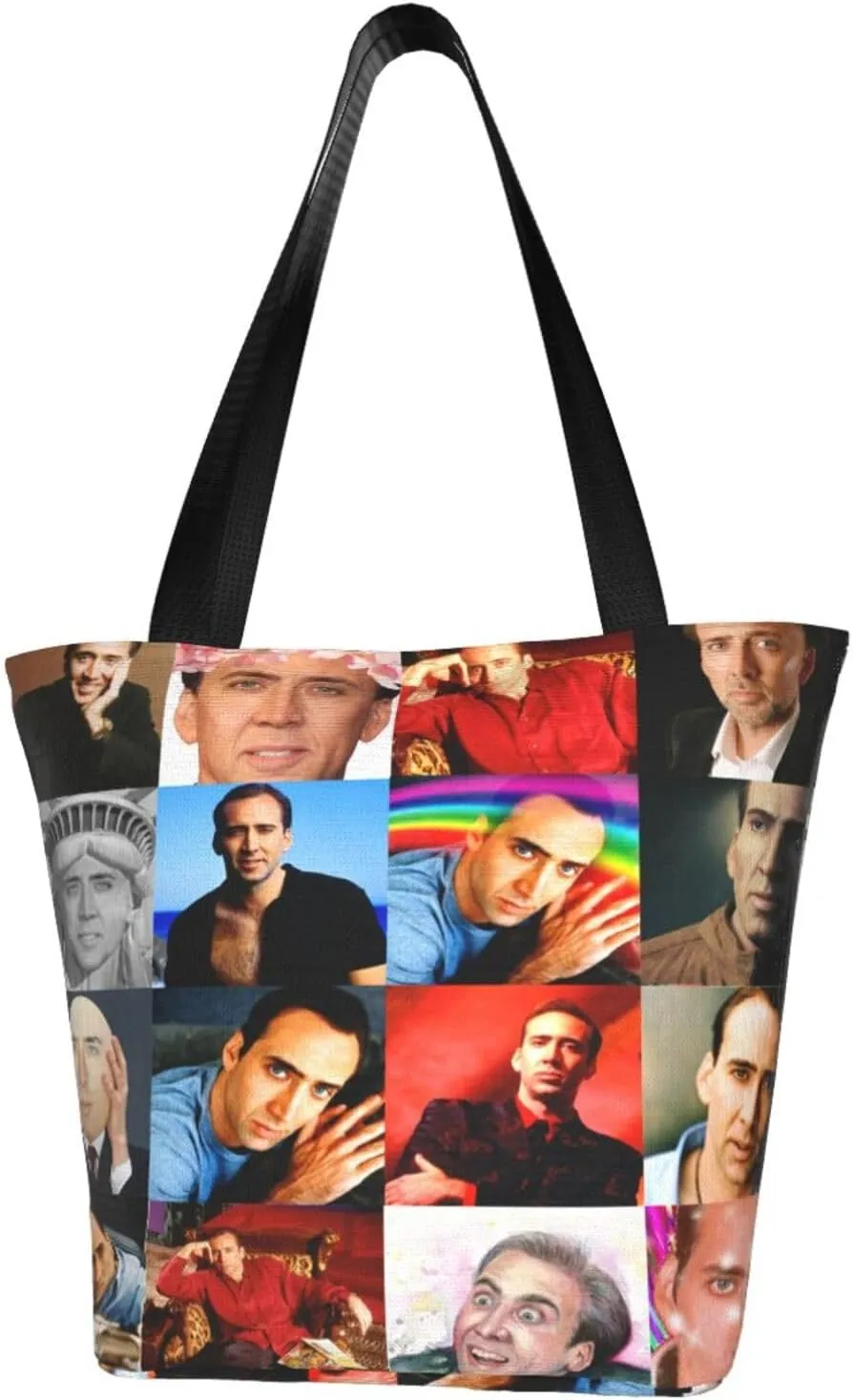 Nic-olas Cage Reusable Grocery Shopping Bags,Tote Bag Storage Casual Handbag For Shopping Beach Travel Work